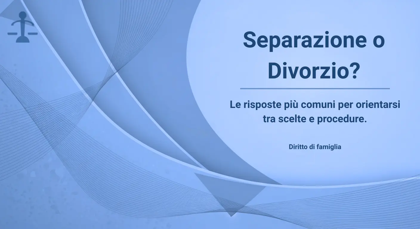 Vai all'articolo: Separazione o divorzio? Guida rapida a tempi, effetti e costi Separazione e divorzio: differenze, tempi ed effetti spiegati in modo semplice.: Articolo dello Studio Legale Pecorini Avvocato Matrimonialista Busto Arsizio. Temi trattati: Separazione, Separa